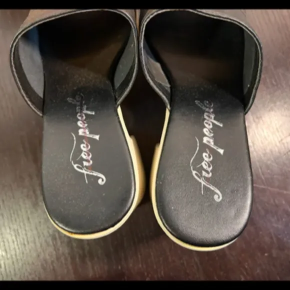 Free People Zoe Platform Leather Slide Sandal Black/White Size EU 39.5/US 9