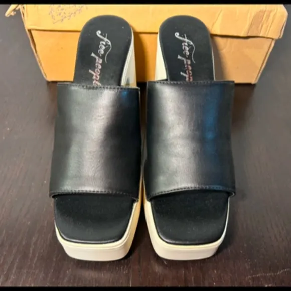 Free People Zoe Platform Leather Slide Sandal Black/White Size EU 39.5/US 9