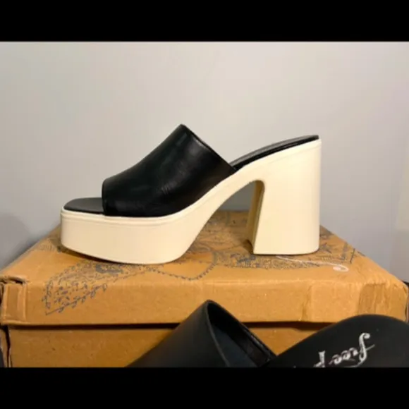 Free People Zoe Platform Leather Slide Sandal Black/White Size EU 39.5/US 9