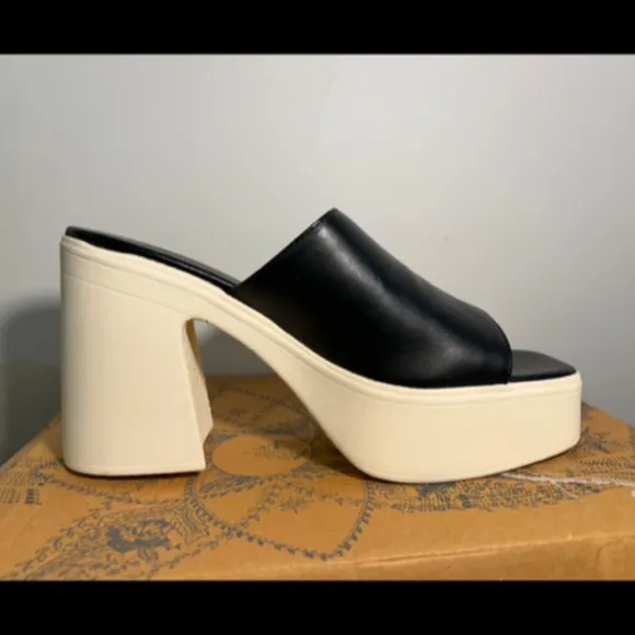 Free People Zoe Platform Leather Slide Sandal Black/White Size EU 39.5/US 9