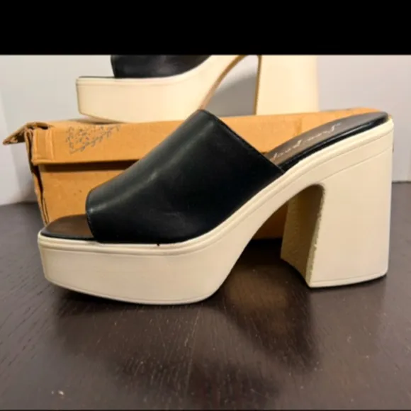 Free People Zoe Platform Leather Slide Sandal Black/White Size EU 39.5/US 9