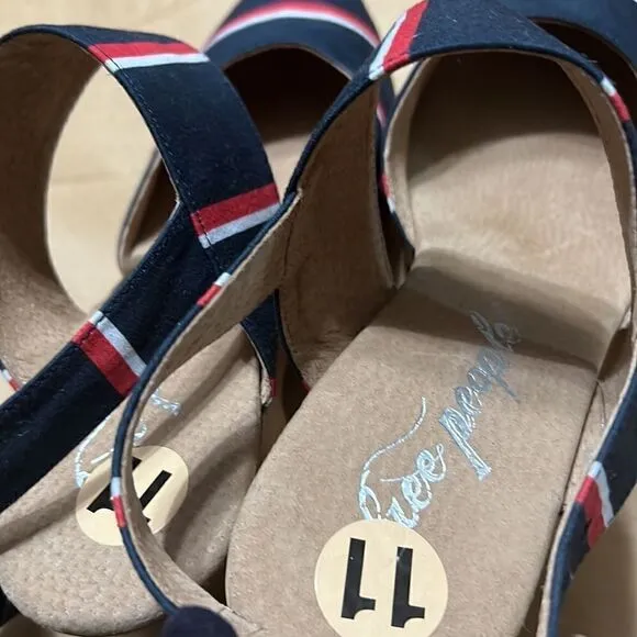 FREE PEOPLE MONOCO PLATFORM WOOD HEELED CLOGS NEW NAVY RED WHITE STRIPED EU 41