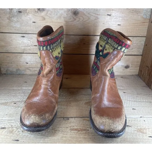FREEBIRD by Steven Cablo Aztec Blanket Ankle Boots Gray Multi Womens US 6 $350 *