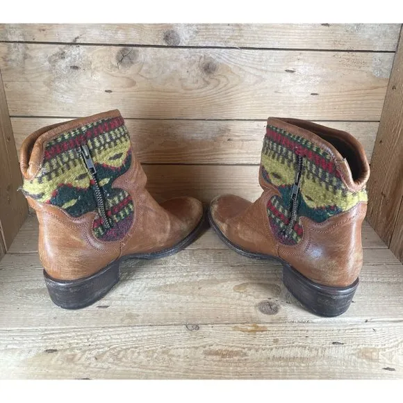 FREEBIRD by Steven Cablo Aztec Blanket Ankle Boots Gray Multi Womens US 6 $350 *