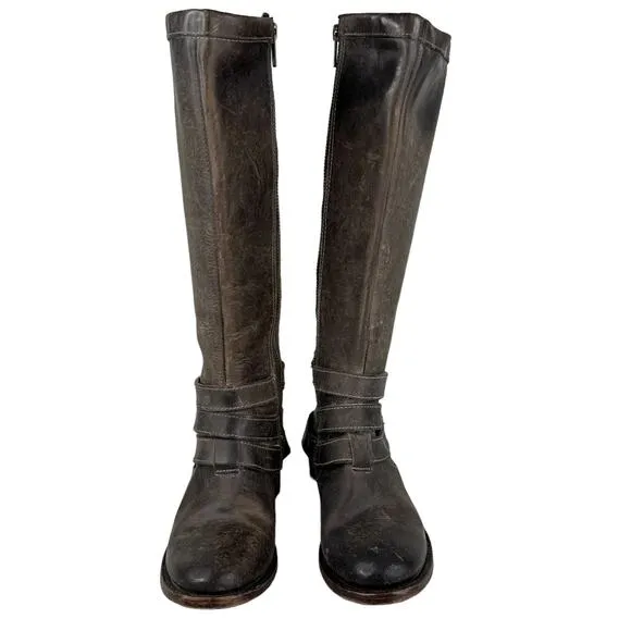 Freebird By Steven Irish Tall Leather Riding Boots Triple Buckle Strap 6 Brown