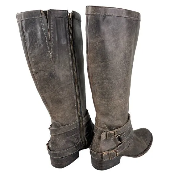 Freebird By Steven Irish Tall Leather Riding Boots Triple Buckle Strap 6 Brown