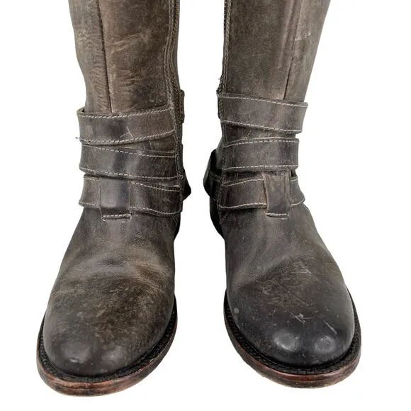 Freebird By Steven Irish Tall Leather Riding Boots Triple Buckle Strap 6 Brown