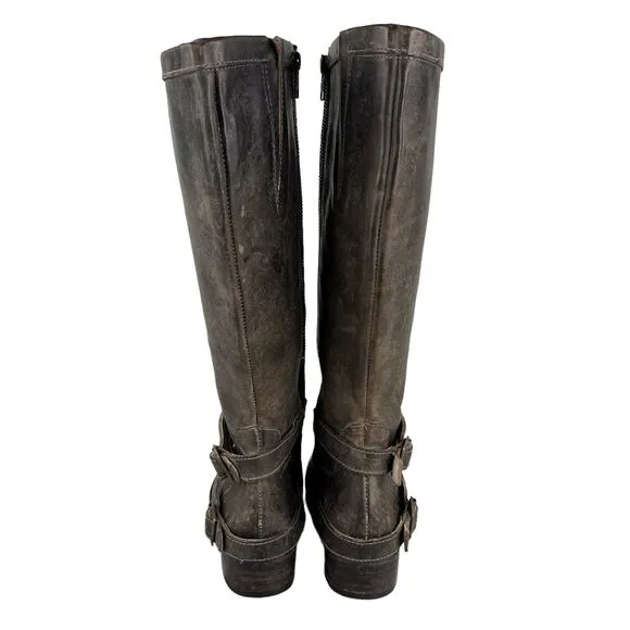 Freebird By Steven Irish Tall Leather Riding Boots Triple Buckle Strap 6 Brown