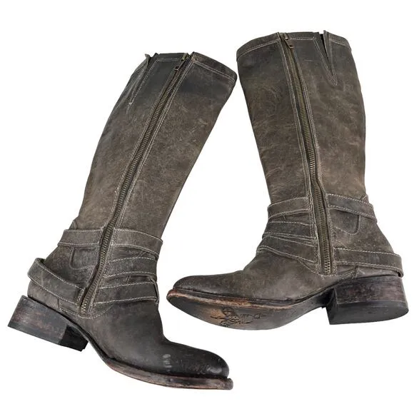 Freebird By Steven Irish Tall Leather Riding Boots Triple Buckle Strap 6 Brown