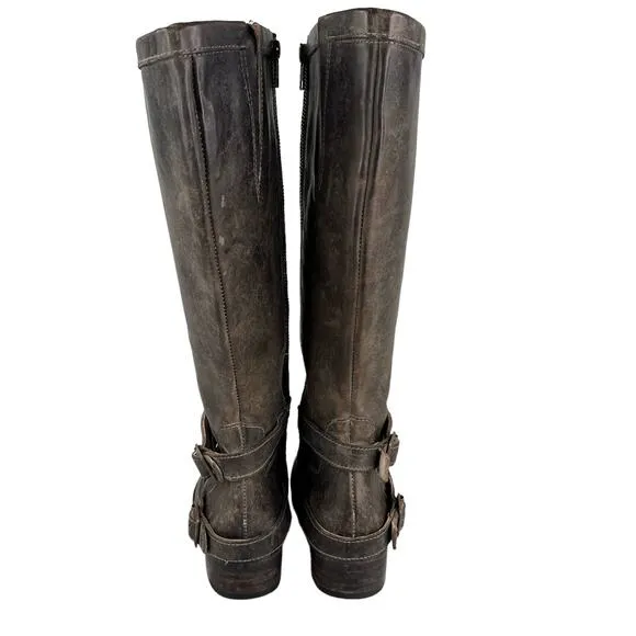 Freebird By Steven Irish Tall Leather Riding Boots Triple Buckle Strap 6 Brown
