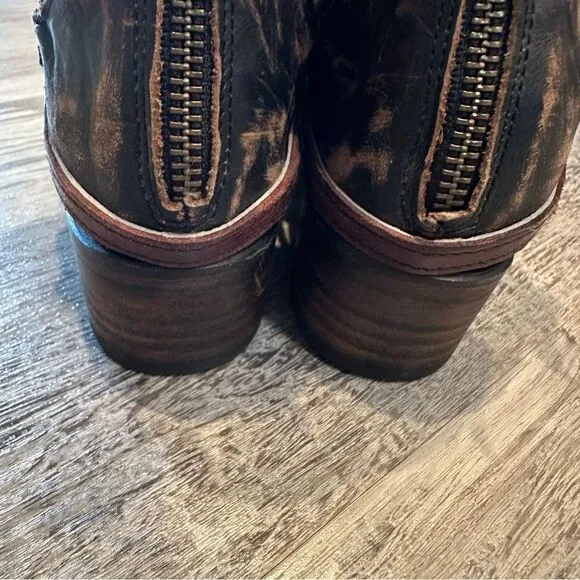 FREE BIRD BY STEVEN Leather Boots Women 6M Stair Strappy Distressed Ankle Boho
