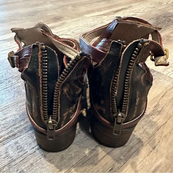FREE BIRD BY STEVEN Leather Boots Women 6M Stair Strappy Distressed Ankle Boho