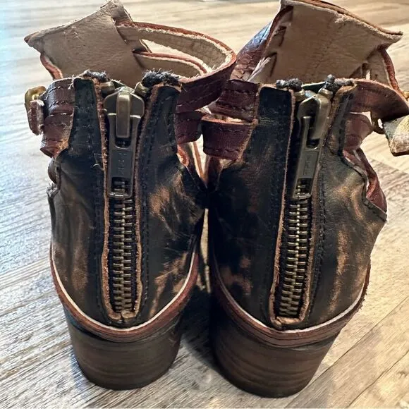 FREE BIRD BY STEVEN Leather Boots Women 6M Stair Strappy Distressed Ankle Boho