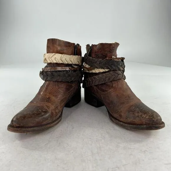 Freebird by Steven Womens Brown Leather Western Booties US 6 Belted Ankle Boots