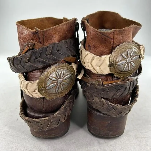 Freebird by Steven Womens Brown Leather Western Booties US 6 Belted Ankle Boots