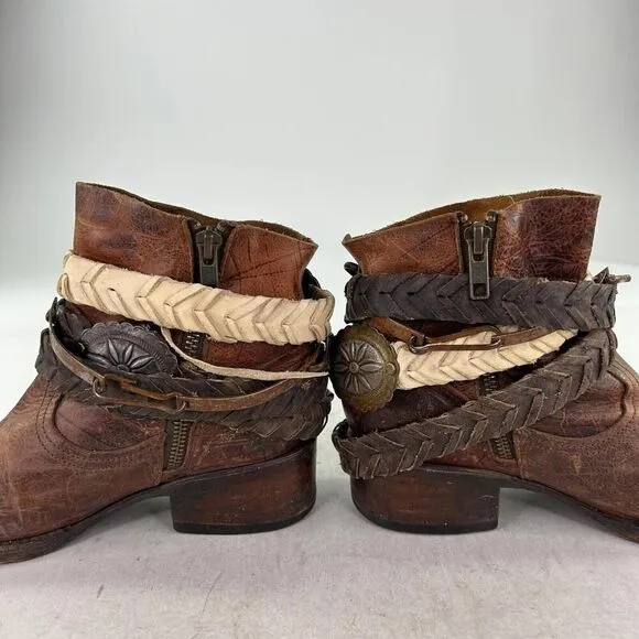 Freebird by Steven Womens Brown Leather Western Booties US 6 Belted Ankle Boots