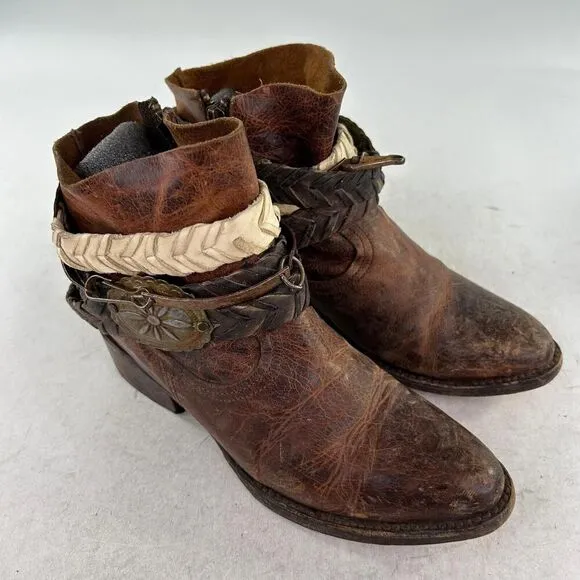 Freebird by Steven Womens Brown Leather Western Booties US 6 Belted Ankle Boots