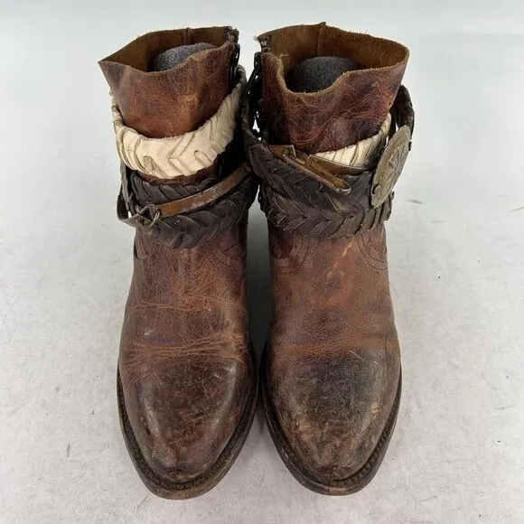 Freebird by Steven Womens Brown Leather Western Booties US 6 Belted Ankle Boots