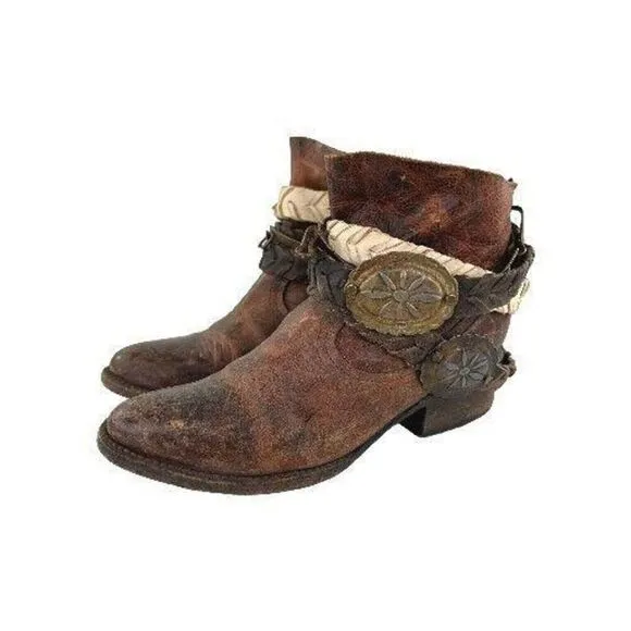 Freebird by Steven Womens Brown Leather Western Booties US 6 Belted Ankle Boots