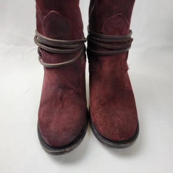 FREEBIRD Coal Suede Leather Lace Up Back Zip Tall Boots Women’s 7 Burgundy