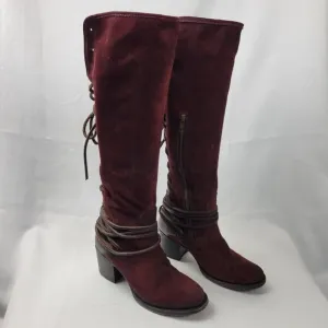 FREEBIRD Coal Suede Leather Lace Up Back Zip Tall Boots Women’s 7 Burgundy