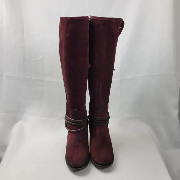 FREEBIRD Coal Suede Leather Lace Up Back Zip Tall Boots Women’s 7 Burgundy