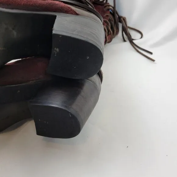 FREEBIRD Coal Suede Leather Lace Up Back Zip Tall Boots Women’s 7 Burgundy