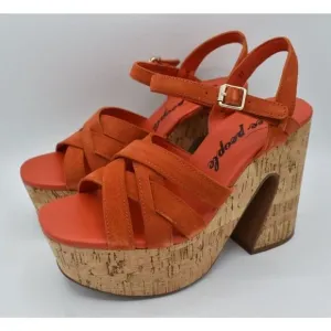 Free People Size EU 37 US 7 Lisbon Sunstar Mary Jane Orange Platform Sandals