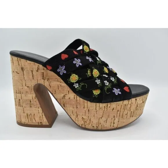 Free People Womens Size EU 38 US 8 Lisbon Platform Black Suede Slip On Sandals