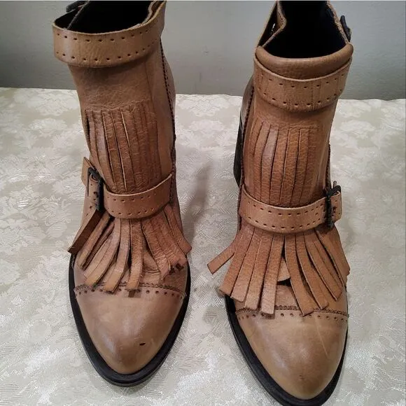 Free People Circle Back Fringed Leather Boots 38/7,5