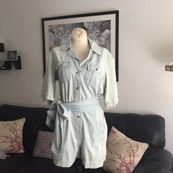 French Connection Light Belted Denim Romper S. 2