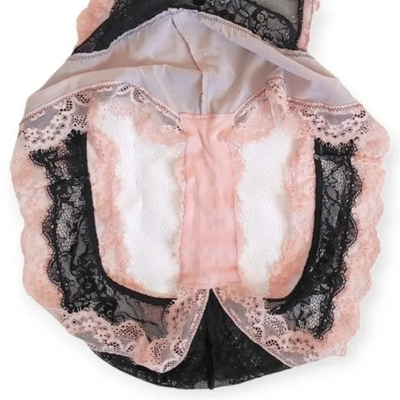 French Maid Role play Unlined Bodysuit Black Devil Red Cream S M
