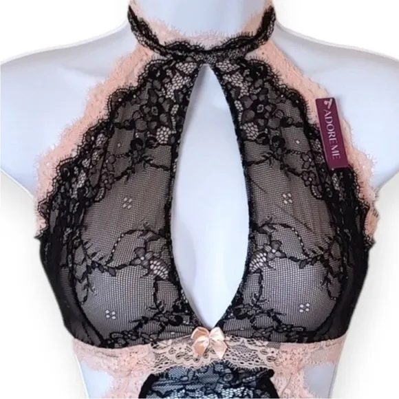 French Maid Role play Unlined Bodysuit Black Devil Red Cream S M