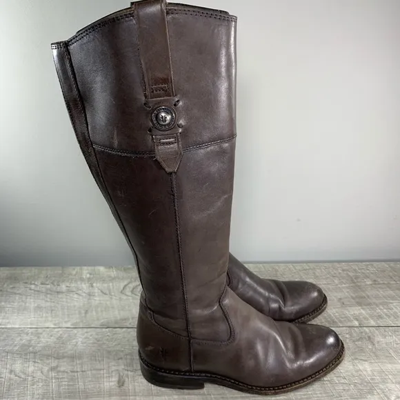 FRYE 76095 Jayden Button Tall Brown Leather Womens Riding Booties Boots Size 6.5