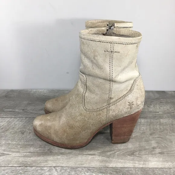 Frye 76982 Patty Artisan Zip Washed Leather Stacked Heel Womens Bootie Boots 7.5