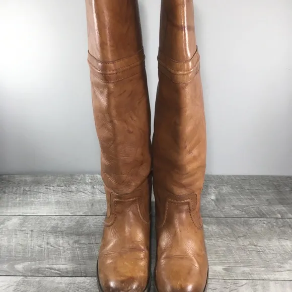 Frye #77442 Melissa Trapunto Brown Leather Riding Biker Womens Boots Size 8.5 B