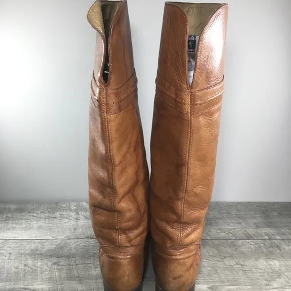 Frye #77442 Melissa Trapunto Brown Leather Riding Biker Womens Boots Size 8.5 B