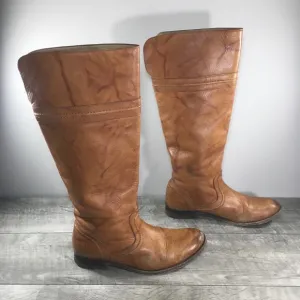 Frye #77442 Melissa Trapunto Brown Leather Riding Biker Womens Boots Size 8.5 B