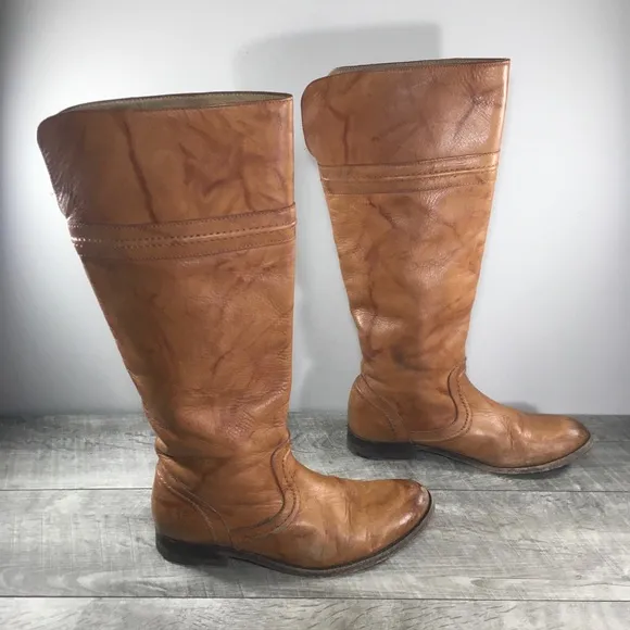 Frye #77442 Melissa Trapunto Brown Leather Riding Biker Womens Boots Size 8.5 B
