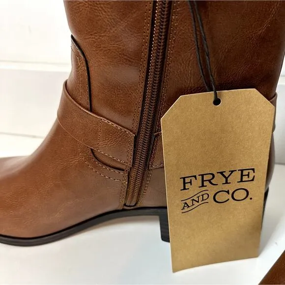 FRYE AND CO Elodie brown flat heel motorcycle boot faux leather womans 11 M NWT