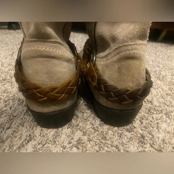 Frye Beige Billy Braided Harness Strap Leather western Boots
