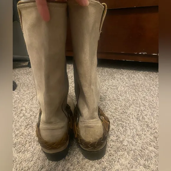 Frye Beige Billy Braided Harness Strap Leather western Boots