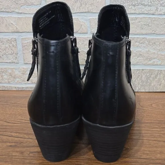 Frye Black Ankle Boots with Medium Block Heel Side Zipper Leather