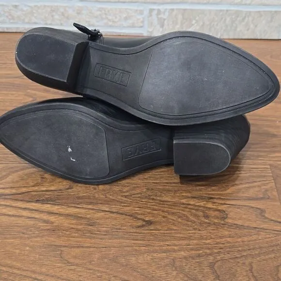Frye Black Ankle Boots with Medium Block Heel Side Zipper Leather