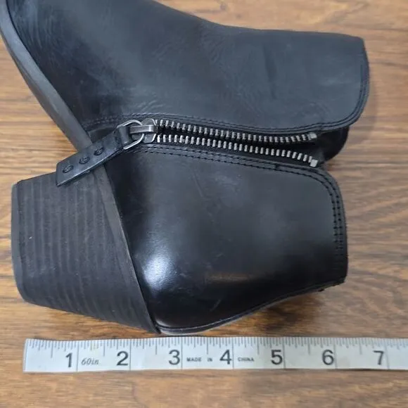 Frye Black Ankle Boots with Medium Block Heel Side Zipper Leather