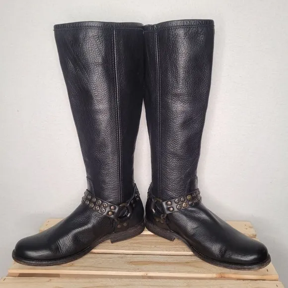 Frye Black Leather Tall Harley Boots