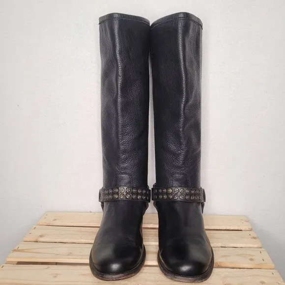 Frye Black Leather Tall Harley Boots