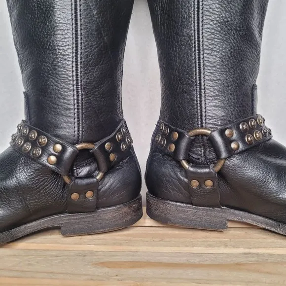 Frye Black Leather Tall Harley Boots
