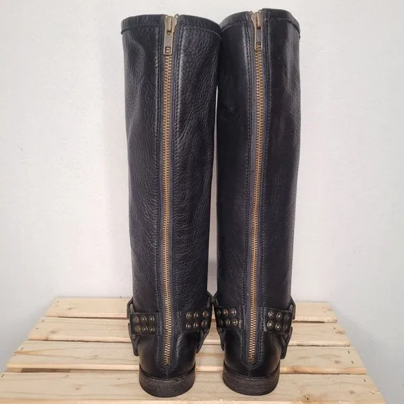Frye Black Leather Tall Harley Boots