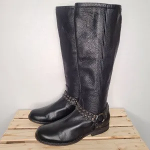 Frye Black Leather Tall Harley Boots
